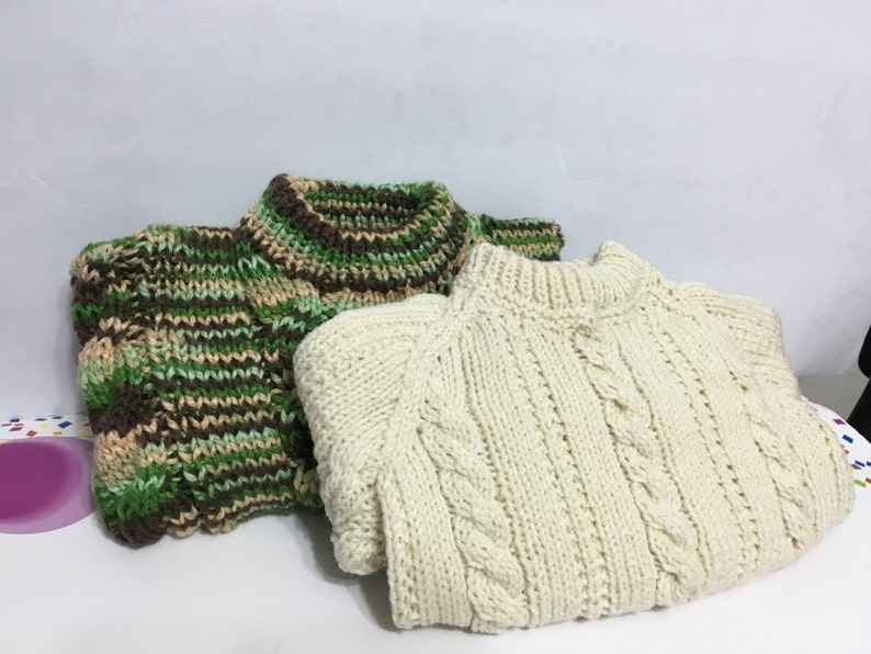 READY TO SHIP Handmade Knit Aran Cable Sweater and Hat Toddler Boys Aran Acrylic Size 1 to 2 years image 5