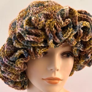 READY TO SHIP  ~ Handmade Crochet Ruffle Adjustable Brim Bucket Hat  ~  Multi ~ Acrylic ~ One Size