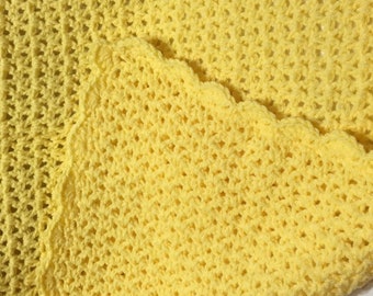 Crocheted V Stitch Baby Blanket in Yellow             READY TO SHIP                    Size 36” x 31”