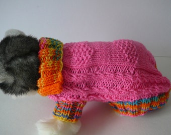 READY TO SHIP  ~   Handmade Knit Dog Coat ~ Dog Sweater ~ Hot Pink  ~ Acrylic ~ Petite ~ Measures 10.0"
