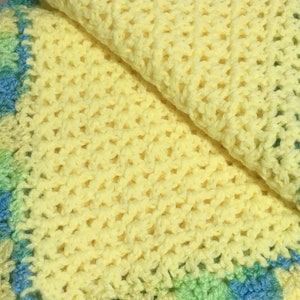 READY TO SHIP ~ Crocheted Yellow V Stitch  Baby Blanket  ~ Baby Boys ~ Baby Shower Gift ~ Yellow ~ Green ~ Blue ~ Size 36" x 33"