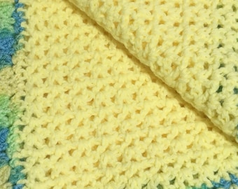 READY TO SHIP ~ Crocheted Yellow V Stitch  Baby Blanket  ~ Baby Boys ~ Baby Shower Gift ~ Yellow ~ Green ~ Blue ~ Size 36" x 33"