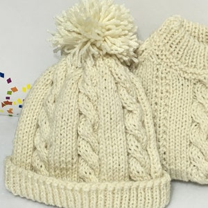 READY TO SHIP Handmade Knit Aran Cable Sweater and Hat Toddler Boys Aran Acrylic Size 1 to 2 years image 4