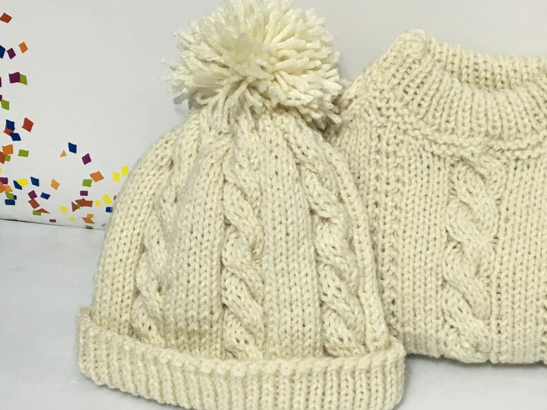 READY TO SHIP Handmade Knit Aran Cable Sweater and Hat Toddler Boys Aran Acrylic Size 1 to 2 years image 4