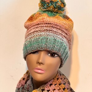 READY TO SHIP ~ Handmade Granny Square Scarf and Hat Set ~  Multi ~ Acrylic ~ One Size