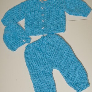 Knit Cardigan Pants & Hat in Blue for Newborn Baby Boys                   Size Newborn to 6 months                 READY TO SHIP