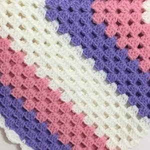 READY TO SHIP       Handmade Crocheted Shell Stitch Baby Blanket ~ Baby Girls ~ Baby Shower Gift~ Pink ~ Purple ~ White ~ 39"x 38"