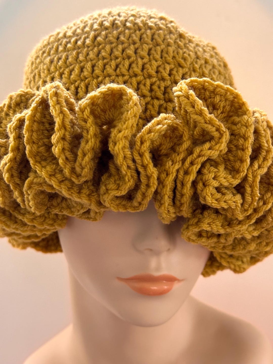 Handmade Crochet Ruffle Bucket Hat: Adjustable Brim, Sungold Acrylic - Etsy
