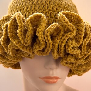 READY TO SHIP  ~ Handmade Crochet Ruffle Adjustable Brim Bucket Hat  ~ White Multi ~ Acrylic ~ One Size