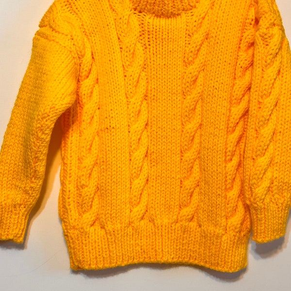 READY TO SHIP ~  Handmade Unisex Knit  Aran Cable Sweater ~ Boys ~ Girls ~ Gold ~ Chunky Weight ~ Acrylic      Size 4T