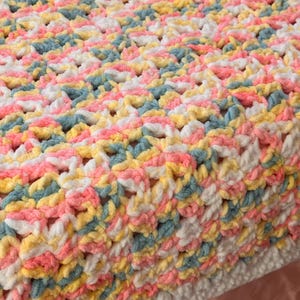 Handmade Crochet Baby Blanket ~ Soft Pastel Nursery Throw ~ Cozy Bulky Yarn Afghan ~ Newborn Gift ~ Baby Girl Shower Gift