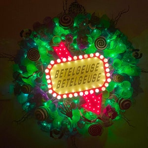 Beetlejuice Wreath - Light Up Halloween Door Hanger Decoration