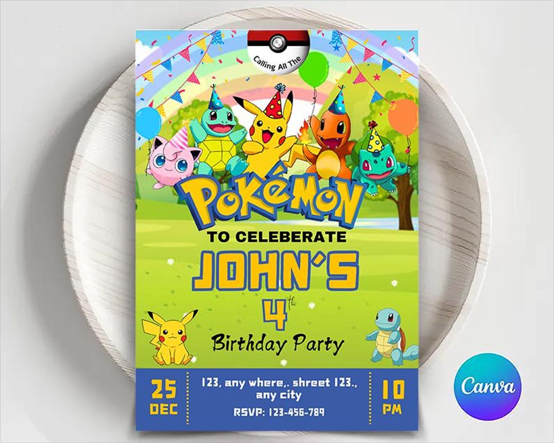 Editable Pokemon Birthday Invitation Pokemon Pikachu Birthday Party ...