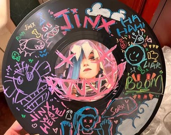 Jinx Simulated Hand-Painted Graffiti Records,Arcane Prop,Personalized Decorations,Customized Record Tabletop Decorations,Gift For Jinx'S Fan
