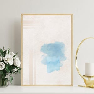 Poster astratto acquerello blu | Arte da parete minimalista su carta di qualità museale | Decorazione calmante
