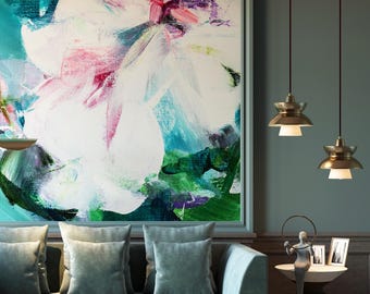 Floral Abstract Art Wallpaper: Dark Wall Decor, Removable Vinyl