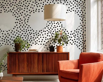 Papel pintado contemporáneo removible y llamativo, decoración de pared con acento geométrico abstracto de mediados de siglo.