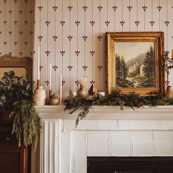 Red Stripe Wallpaper – Classical Vintage Peel & Stick or Traditional Wall Covering in Custom Colors
