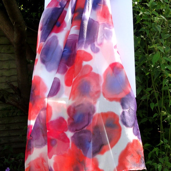 Wearable Art, Pure silk poppies scarf, long