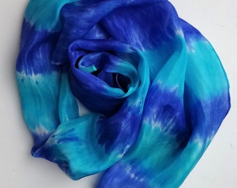 Long silk scarf, pure silk blue and green scarf, blue scarf, aquamarine scarf, wom