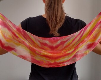 Womans long scarf, pure silk scarf, orange yellow and red scarf, woman's silk scarf