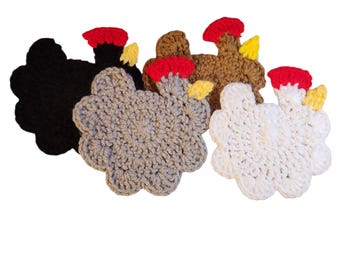 Crocheted Chicken Coasters, Set of 4