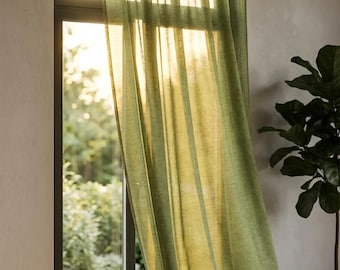 Custom Linen Sheer Curtains, Light Filtering Drapes, 45 Colors, Made to Measure