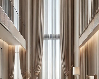 Extra Long Curtains for High Ceilings, Two Story Faux Linen Drapes, Custom Length