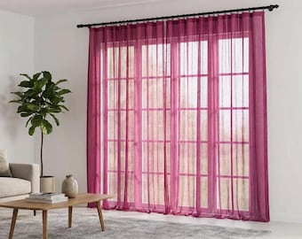 Sheer Linen Look Curtain Panels, Living Room Custom Size Drapes, 40 Colors
