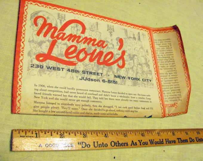 Vintage 1970's Mama Leone's Restaurant Menu, New York City Etsy