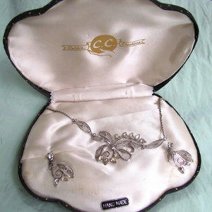 ON SALE!  Sterling Silver  vintage Curtis Creations necklace and earrings set in original box