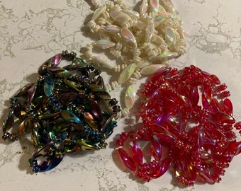 Mid century retro iridescent hippie beads, 3 different 60 inch long