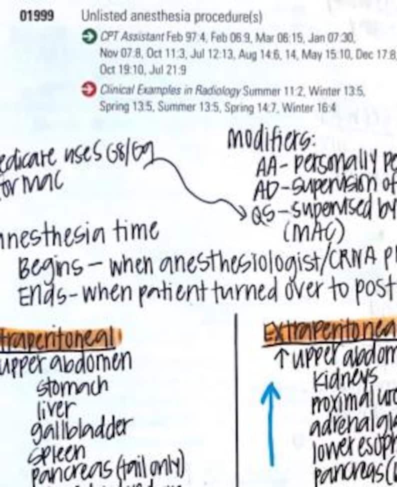 CPT / ANESTHESIA (00100-01999) Book Notes (2025 - UPDATED) - Etsy
