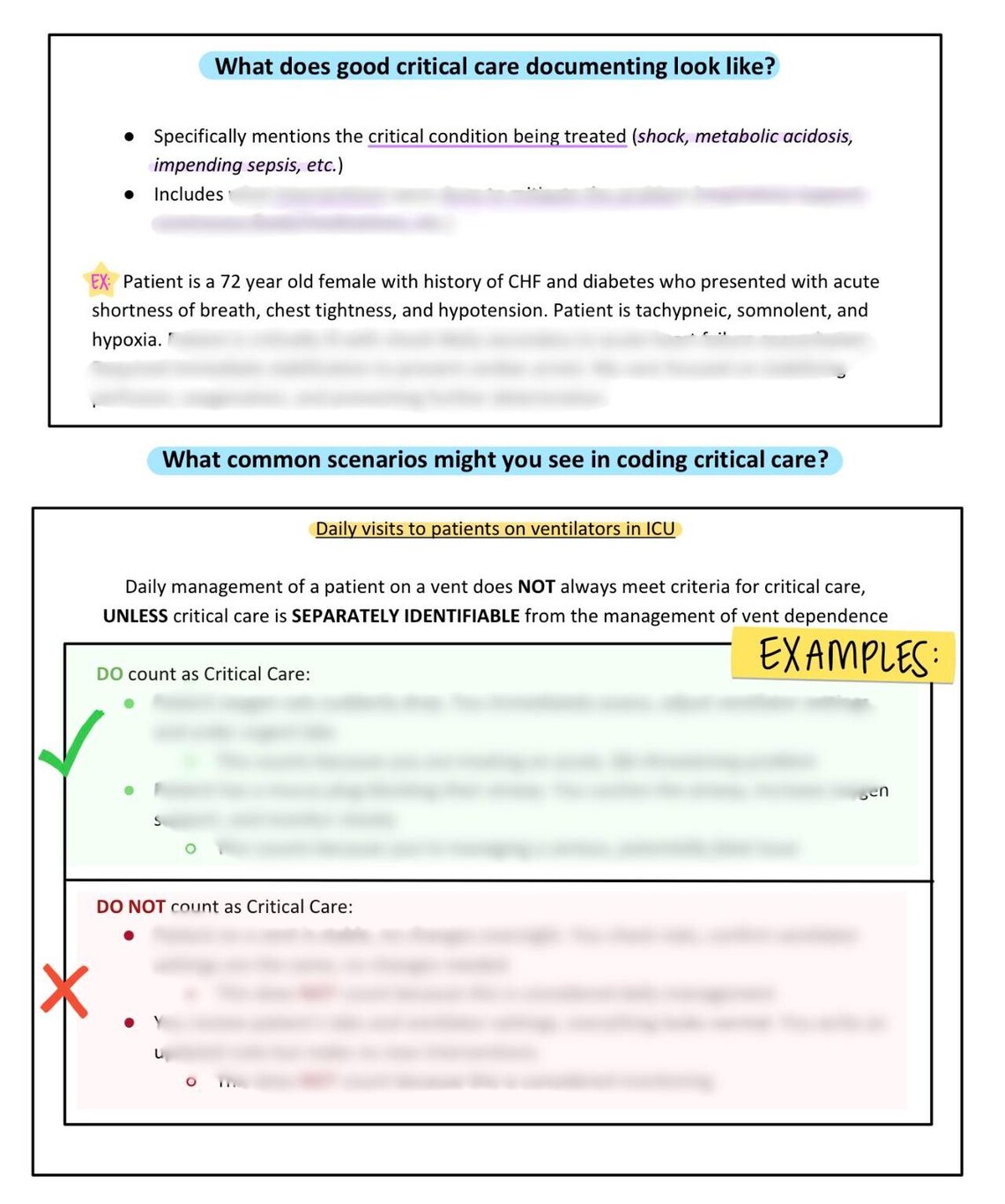 CRITICAL CARE Coding "cheat Sheet" - Etsy image.