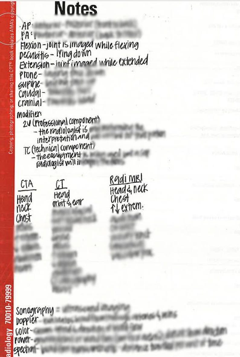 2024-2025 CPT Surgery / RADIOLOGY Book Notes - Etsy