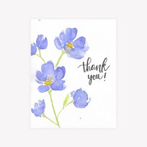 Aquarell Dankeskarte – Blauer Wildblumen Gruß – Botanische Blumenkarte für Freunde, Lehrer, oder die Dankbarkeit für den Alltag – Innen leer