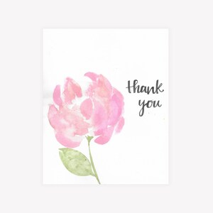 Carte de remerciement aquarelle - Carte de voeux florale rose - Carte botanique minimaliste pour une gratitude quotidienne ou une fête de naissance - Vierge à l'intérieur