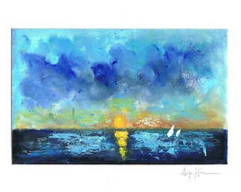 SAILING AT DAWN, Amparo Lopez Paintings, Original Oil Painting,