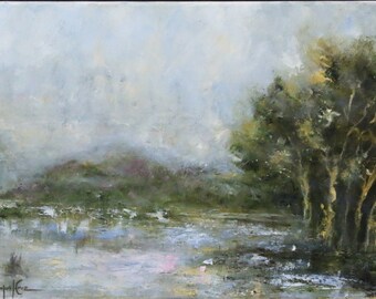 The lake, Amparo Lopez Paintings, Original Oil Painting,