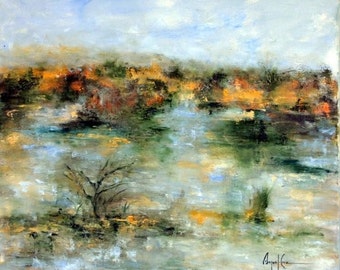 The ponds of Daimiel, Original Oil Painting, FREE SHIPPING, Amparo Lopez Paintings