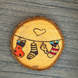 Wood burned Christmas stockings