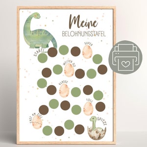 Reward chart for children | Dinosaur reward system | Customizable task plan | PDF motivation system for elementary school