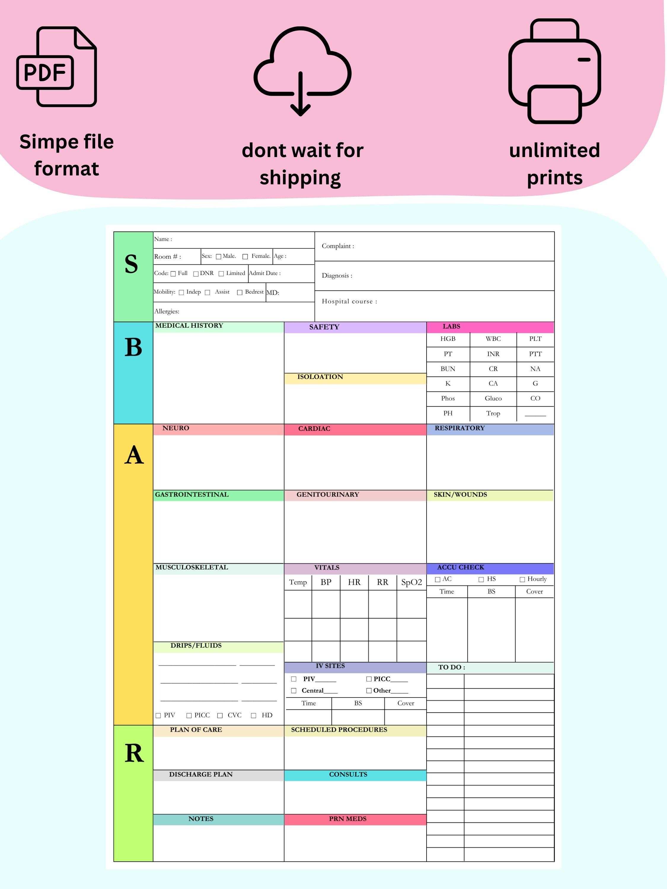 SBAR Nurse Report Sheet: Med-surg, ICU, Telemetry, To-do Log (PDF) - Etsy
