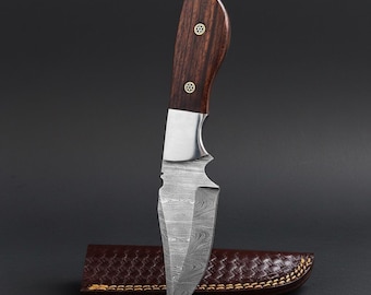 Damascus Steel Utility Knife | Rosewood Bushcraft Tool | Hand Forged EDC Fixed Blade | Collector Gift