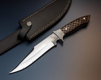 Bowie Knife 11" Custom Handmade D2 Steel with Rosewood Handle & Sheath – Unique Collectible Gift for Him Husband