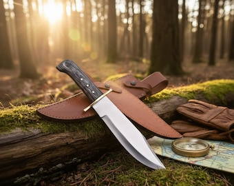 Large D2 Steel Bowie Knife | Black Handle Collector Tool | Hand Forged | Leather Sheath