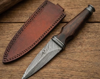 Miniature Fixed Blade | Damascus Collector Knife | Dark Wood Historical