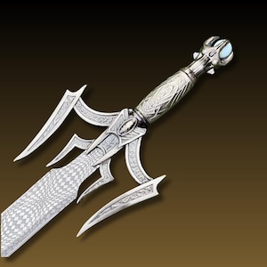 Handmade Fantasy Sword with Ornate Guard | Unique Damascus Steel Blade & Leather Scabbard
