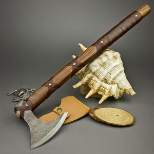 Hand Forged Carbon Steel Bearded Axe: Rosewood Handle, Leather Wrap