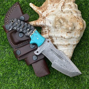 Handcrafted 10" Damascus Tracker Knife – Unique Wood & Resin Handle with Intricate Engraving, Christmas Gift, Fathers day gift, gift for him